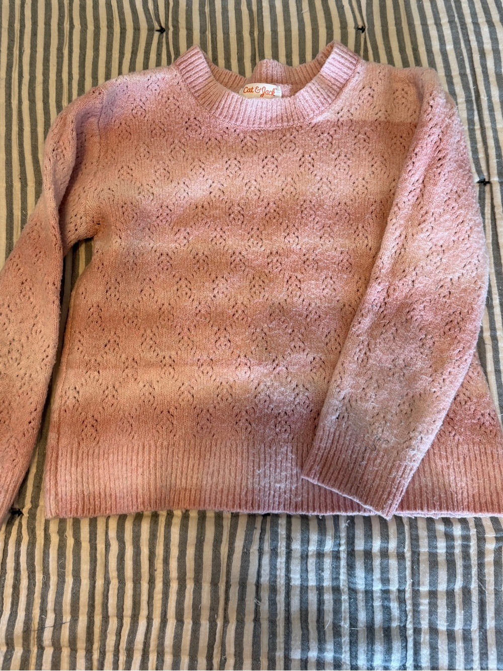 Cat & Jack Pink Ombré Open-Knit Crewneck Sweater - Small